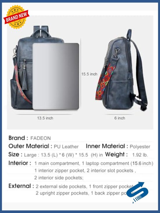 15.6 Inch PU Leather Laptop Backpack for Travel and Work main image 6